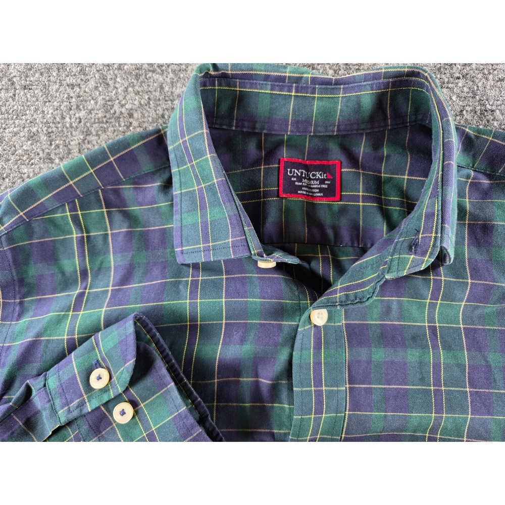 UNTUCKit Langon-WF Slim Fit Wrinkle Free Plaid Button Down Shirt Mens Medium Grn